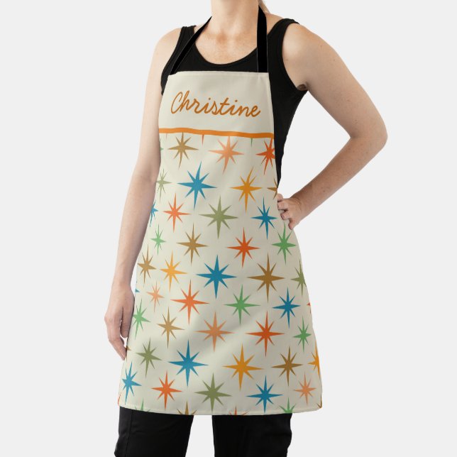 Mid century modern colourful atomic starbursts nam apron (Insitu)