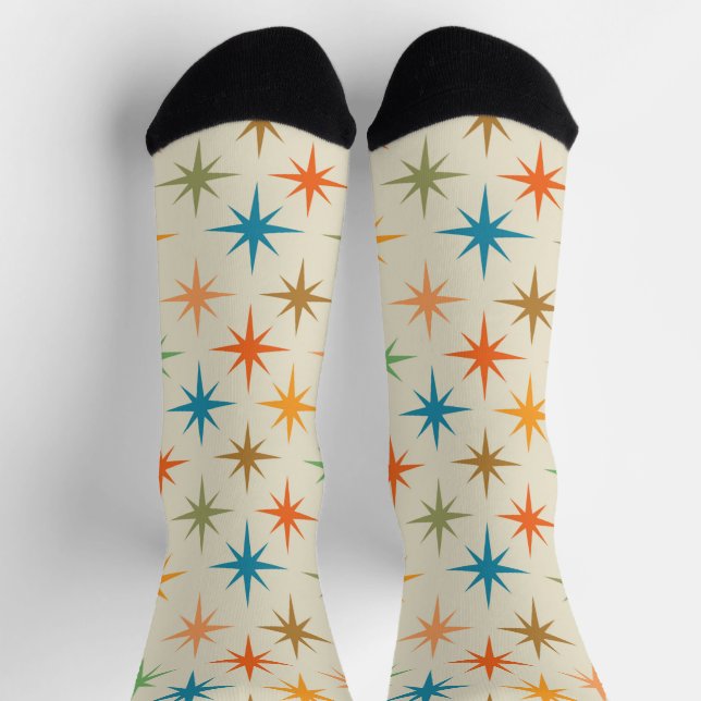 Mid century modern colourful atomic starbursts  socks (Top)