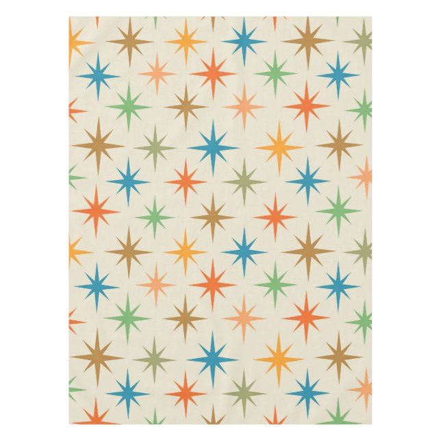 Mid century Modern Colourful Atomic Starbursts  Tablecloth (Front)