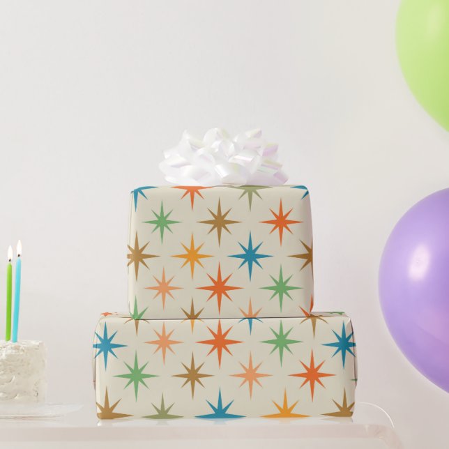 Mid century modern colourful atomic starbursts     wrapping paper (Party Gifts)