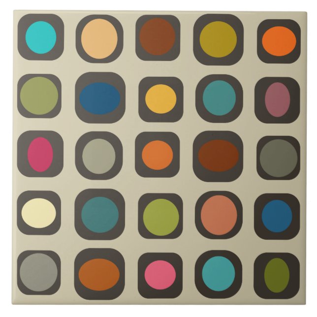 Mid Century Modern Colourful Buttons Ceramic Tile (Front)