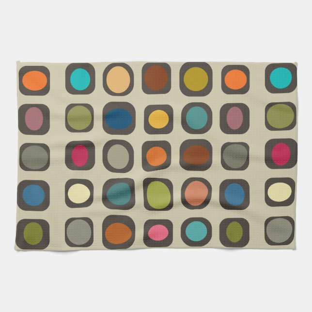 Mid Century Modern Colourful Buttons Tea Towel (Horizontal)