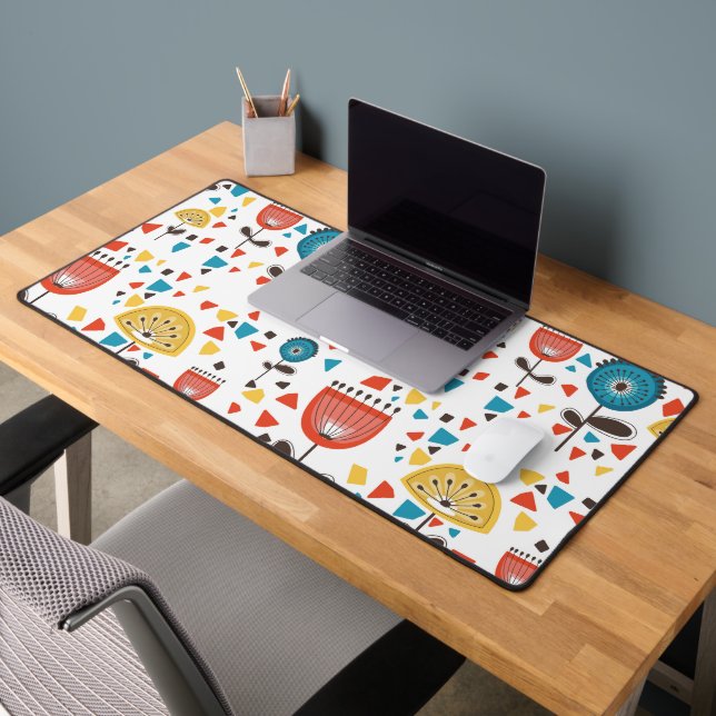 Mid Century Modern Colourful Floral Pattern Desk Mat (Office 2)