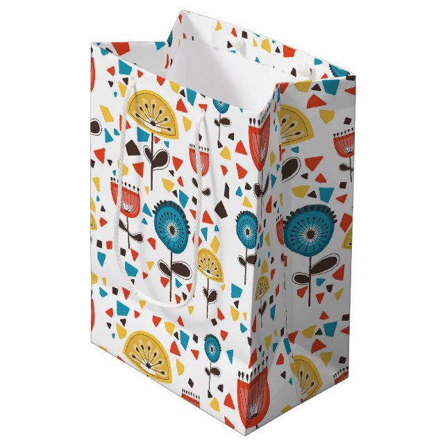 Mid Century Modern Colourful Floral Pattern Medium Gift Bag (Front Angled)