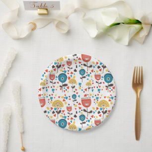 Mid Century Modern Colourful Floral Pattern Paper Plate