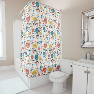 Mid Century Modern Colourful Floral Pattern Shower Curtain