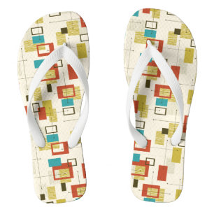 Mid-Century modern colourful geometric pattern Thongs