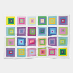 Mid Century Modern Colourful Squares Pattern Tea Towel