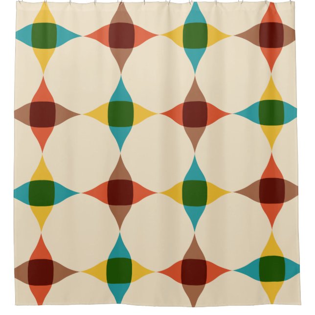 Mid Century Modern Colourful Star Pattern Shower Curtain (Front)
