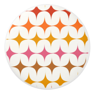 Mid Century Modern Colourful Starbursts On White  Ceramic Knob