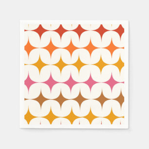 Mid Century Modern Colourful Starbursts On White  Napkin