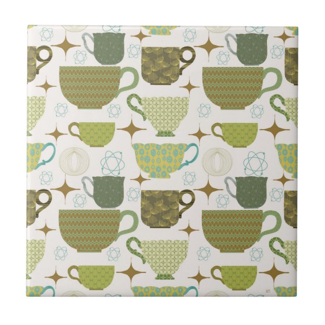 Mid Century Modern Colourful Teacup Ceramic Tile (Front)
