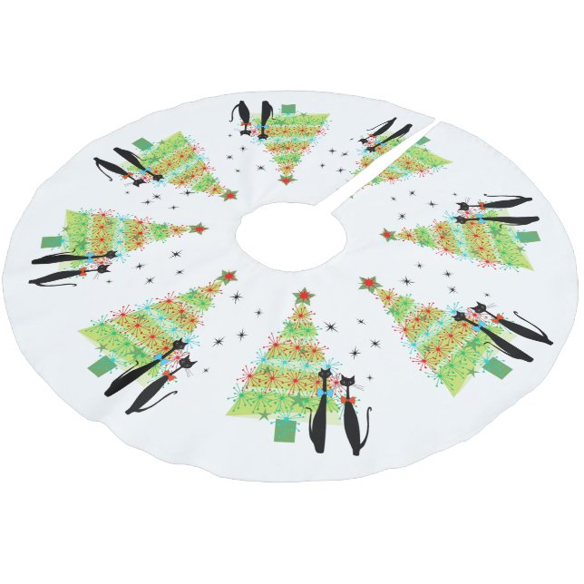 Mid Century Modern Cool Cat Christmas Tree Brushed Polyester Tree Skirt (Angled)