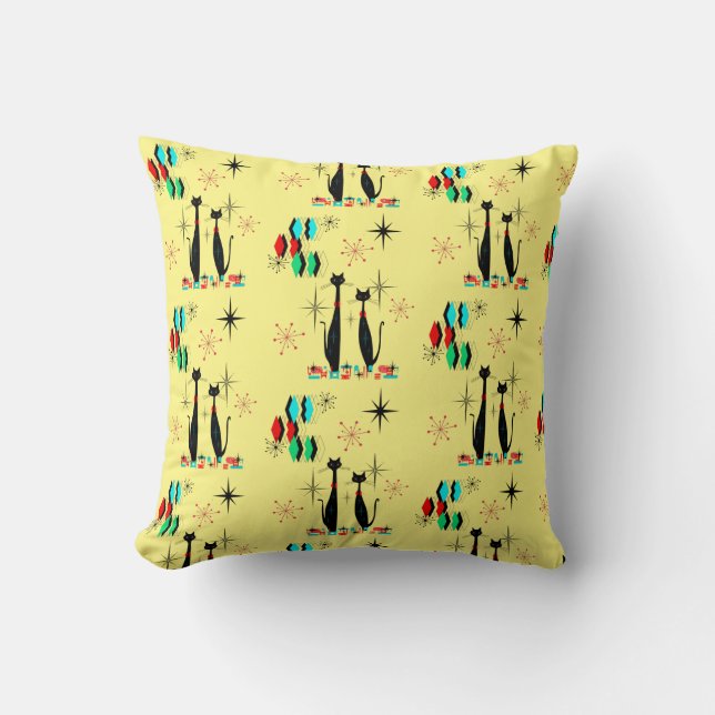Mid Century Modern Cool Cat & Starburst Atomic Era Cushion (Front)