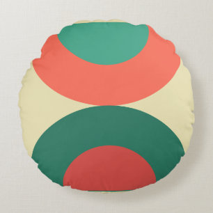 Mid-Century Modern Coral Mint T  Round Cushion
