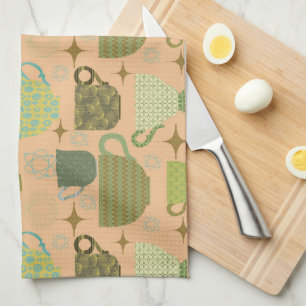 Mid Century Modern Coral Teacup Tea Towel