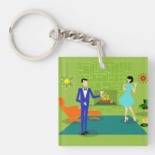 Mid Century Modern Couple Acrylic Keychain (Front)