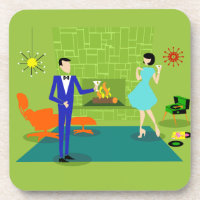 Mid Century Modern Couple Hard Plastic Coasters