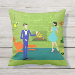 Mid Century Modern Couple Outdoor Pillow