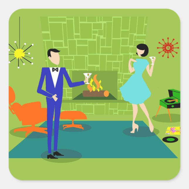 Mid Century Modern Couple Stickers (Front)