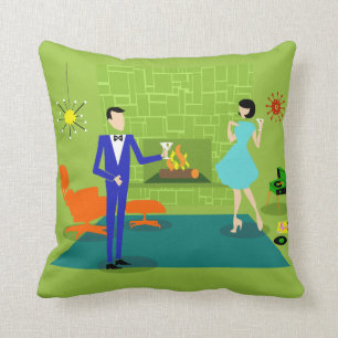 Mid Century Modern Couple Throw Pillow