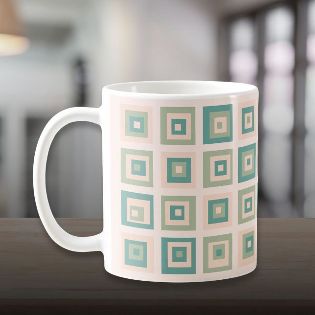Mid Century Modern Cream Green Squares Pattern Coffee Mug (Mid Century Modern Cream Green Squares Pattern Coffee Mug)