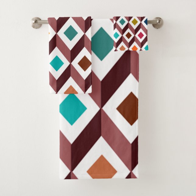 Mid-Century Modern Cubes Bath Towel Set (Insitu)
