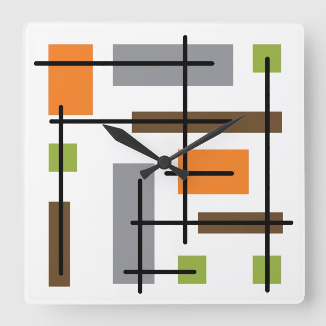 Mid Century Modern Cubicle Art Square Wall Clock (Front)