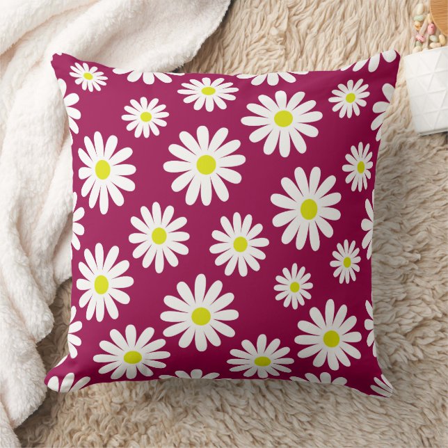 mid century modern daisies floral berry pink cushion (Blanket)