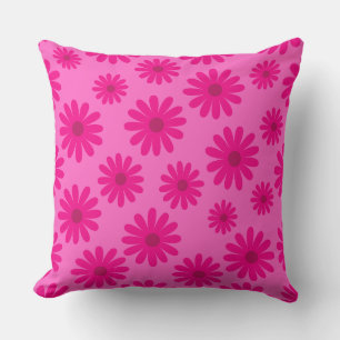 mid century modern daisies retro pattern pink cushion