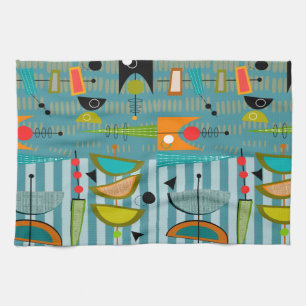 Mid-Century Modern Dandelion Clocks #11 Tea Towel