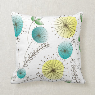 Mid-Century Modern Dandelion Clocks Blue Yellow Cushion