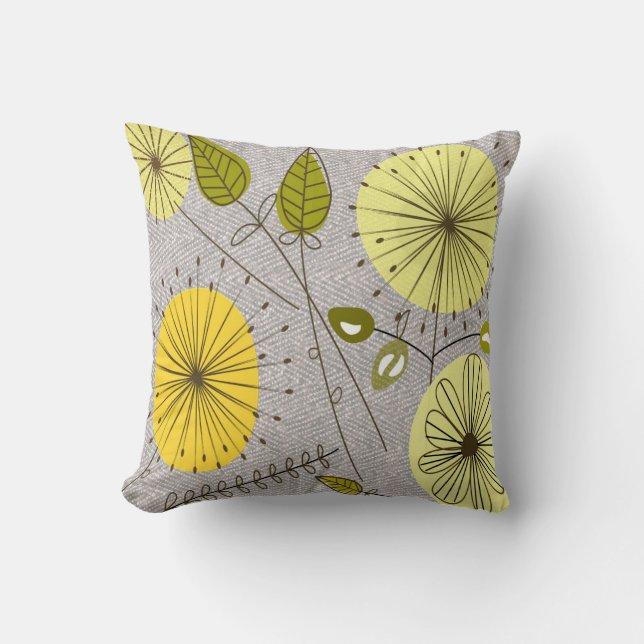 Mid-Century Modern Dandelion Clocks Yellow Cushion (Front)