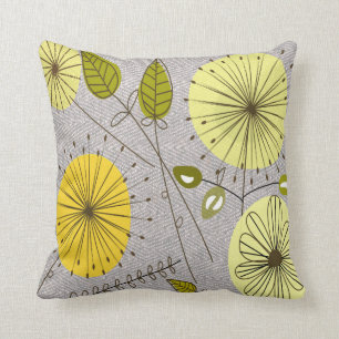 Mid-Century Modern Dandelion Clocks Yellow Cushion