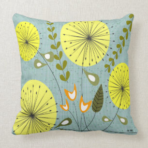 Mid-Century Modern Dandelion Clocks Yellow Cushion