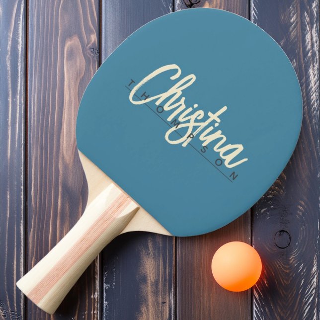 Mid-Century Modern Deep Aqua Painted Name Ping Pong Paddle (Creator Uploaded)