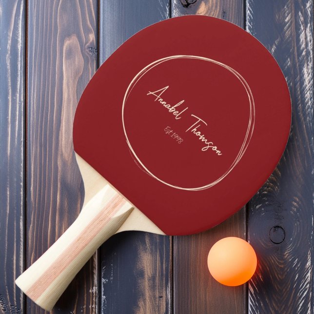 Mid-Century Modern Deep Cranberry with Name  Ping Pong Paddle (Creator Uploaded)