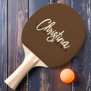 Mid-Century Modern Deep Forest Brown Painted Name Ping Pong Paddle