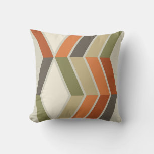 Mid Century Modern Diagonal Stripes Green Orange Cushion