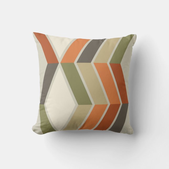 Mid Century Modern Diagonal Stripes Green Orange Cushion (Front)