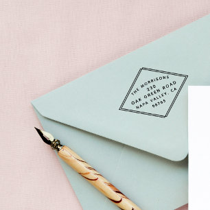Mid-Century Modern Diamond Frame Return Address Rubber Stamp