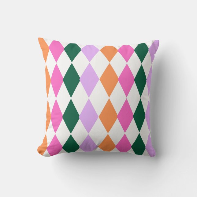 Mid Century Modern Diamond Pattern Colourful BOHO Cushion (Front)