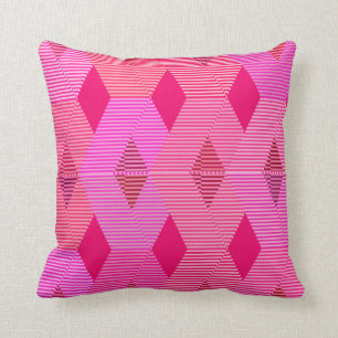 Mid-Century Modern Diamond Print, Fuchsia Pink Cushion