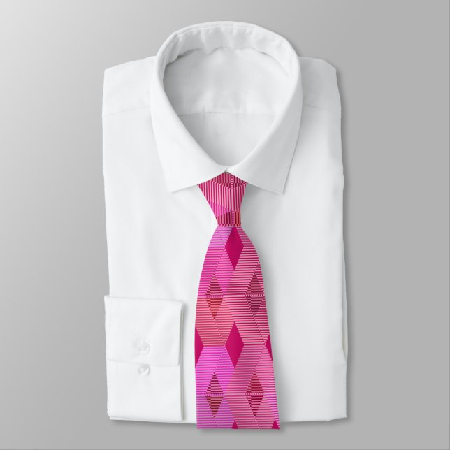 Mid-Century Modern Diamond Print, Fuchsia Pink Tie (Tied)