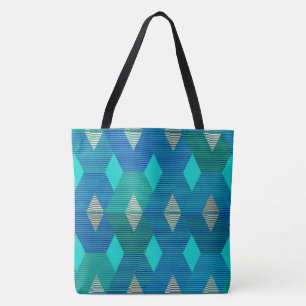 Mid-Century Modern Diamond Print, Turquoise Tote Bag