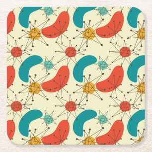 Mid Century Modern Diamond Starburst atomic  Square Paper Coaster