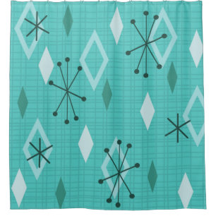 Mid Century Modern Diamonds Aquamarine Shower Curtain