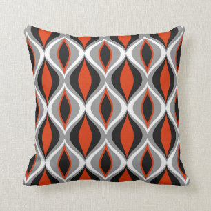 Mid-Century Modern Diamonds, Black and Rust Red Cushion