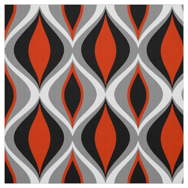 Mid-Century Modern Diamonds, Black and Rust Red Fabric (Swatch)