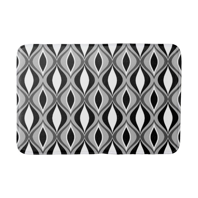 Mid-Century Modern Diamonds, Black, White and Grey Bath Mat (Front)